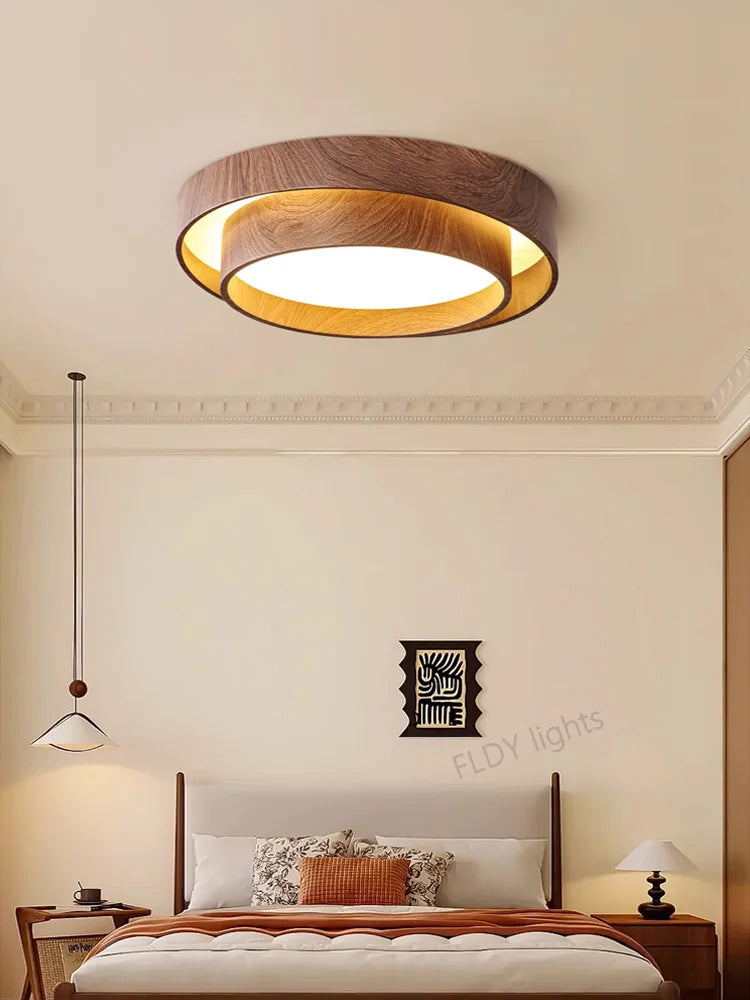 Menvix Nordic LED Plafondlamp – Walnoothout Design Slaapkamer & Woonkamer
