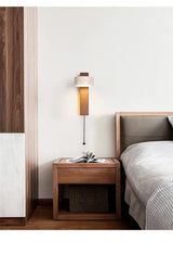 Travertin Wandlamp Rotatie – Natuursteen & Hout LED Bedlamp