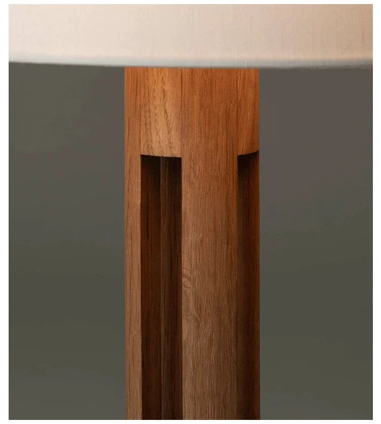 Vintage Wabi Sabi Houten Vloerlamp LED – Stoffen Kap voor Woonkamer