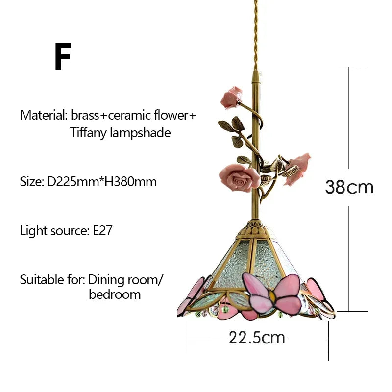 Vintage Franse Rozen Hanglamp – Massief Koper & Glas E27 LED