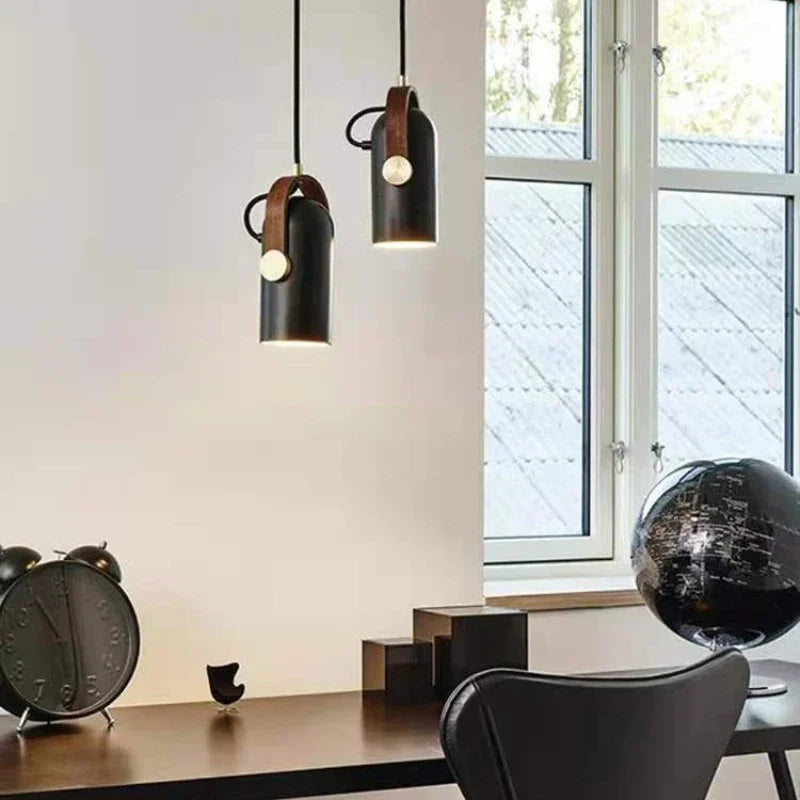 Minimalistische Nordic LED Hanglamp Zwart – E27, Metaal & Hout, D10xH22cm