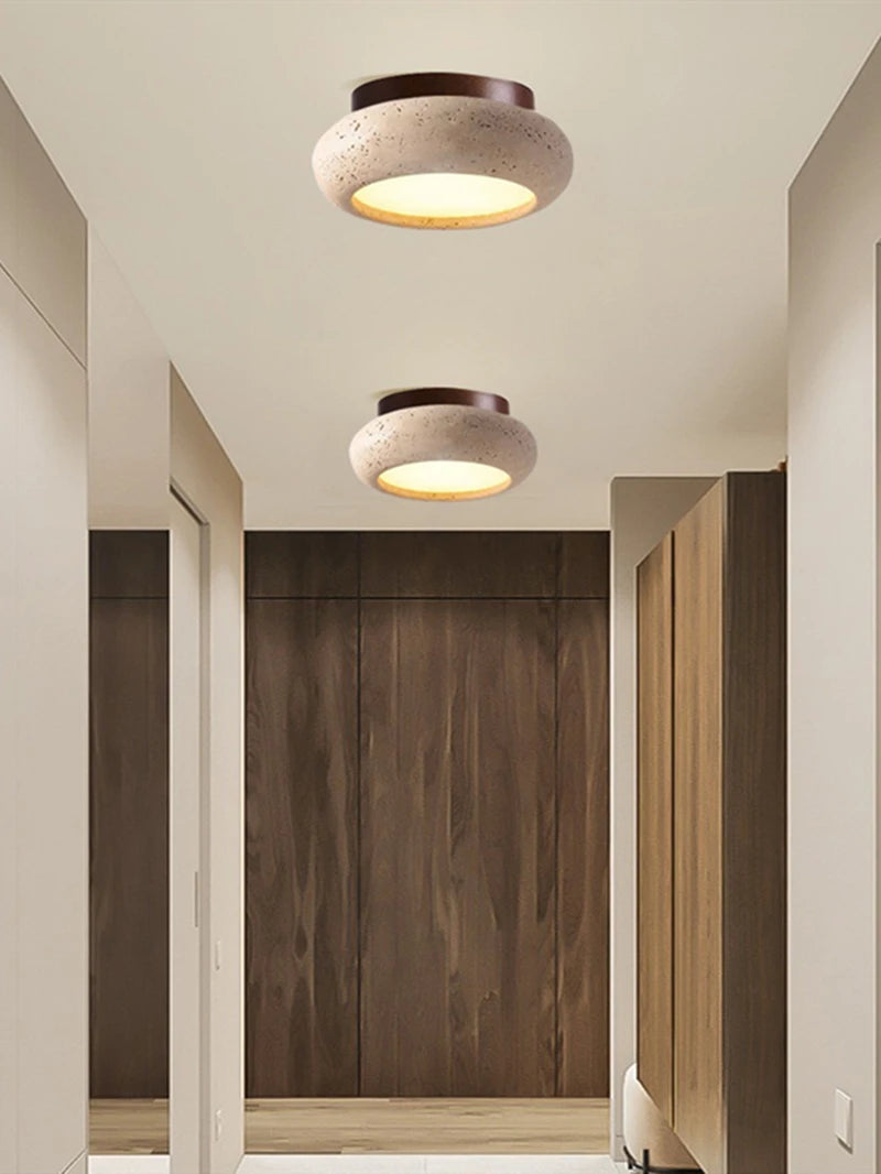 Wabi-Sabi Plafondlamp – Travertin Steen LED Ø12cm/Ø15cm