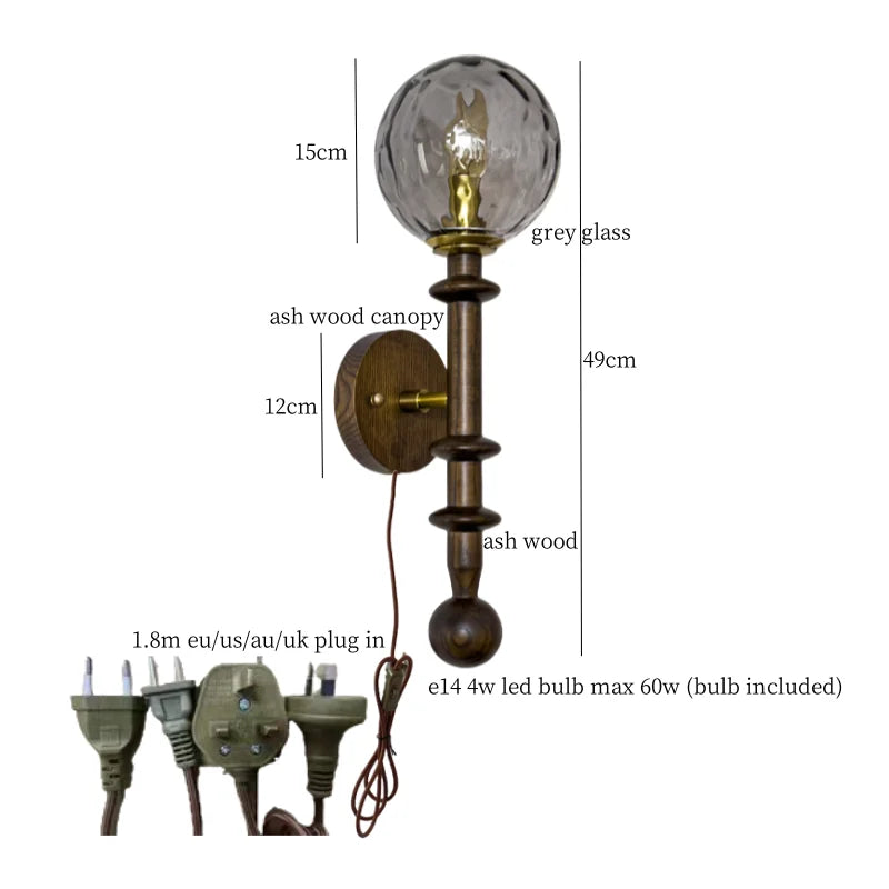LED Wandlamp Glas & Hout – Vintage Bedlamp voor Woonkamer