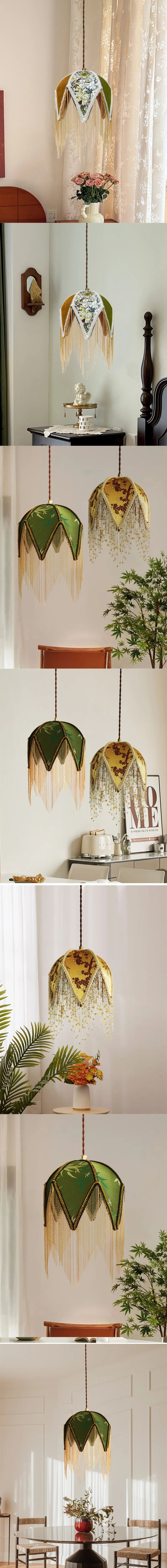 LED Hanglamp Groen/Geel Stof & Goud IJzer – Vintage Plafondlamp