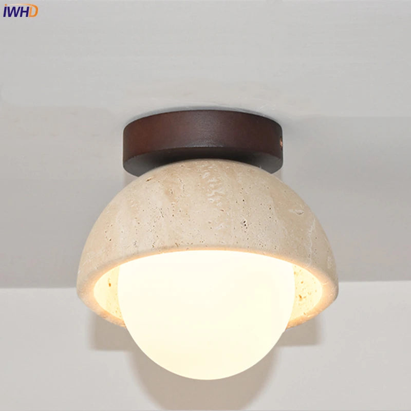 Wabi-Sabi Plafondlamp – Travertin Steen LED Ø12cm/Ø15cm