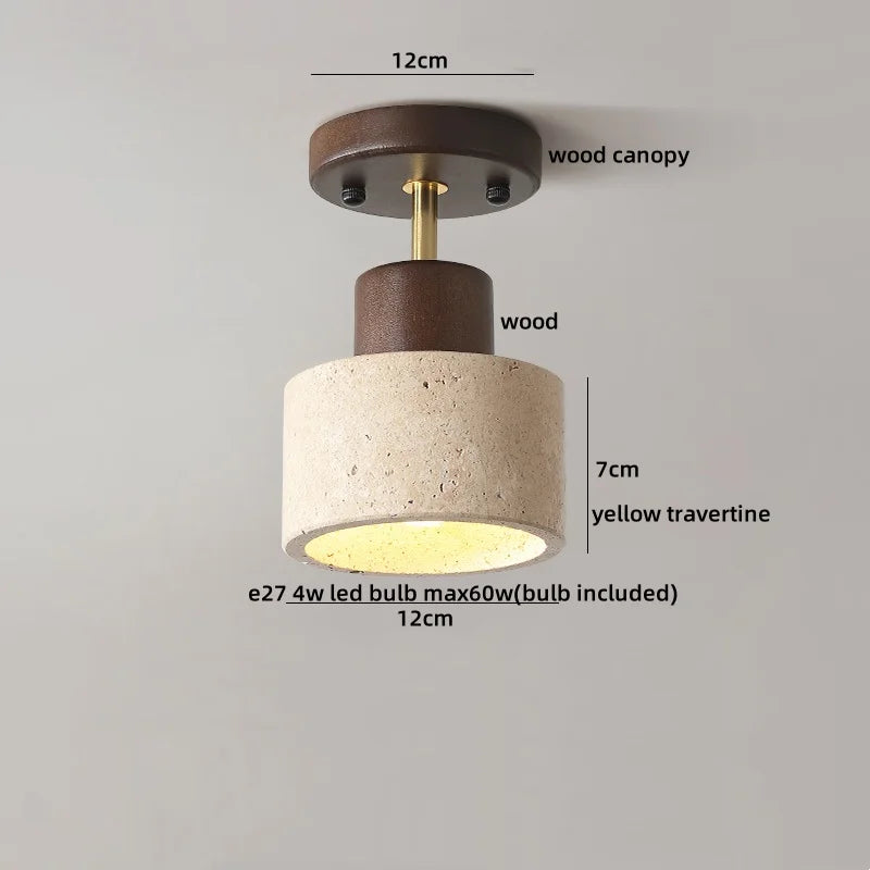 Nordic Plafondlamp LED Travertin & Hout – Modern Ellips Design