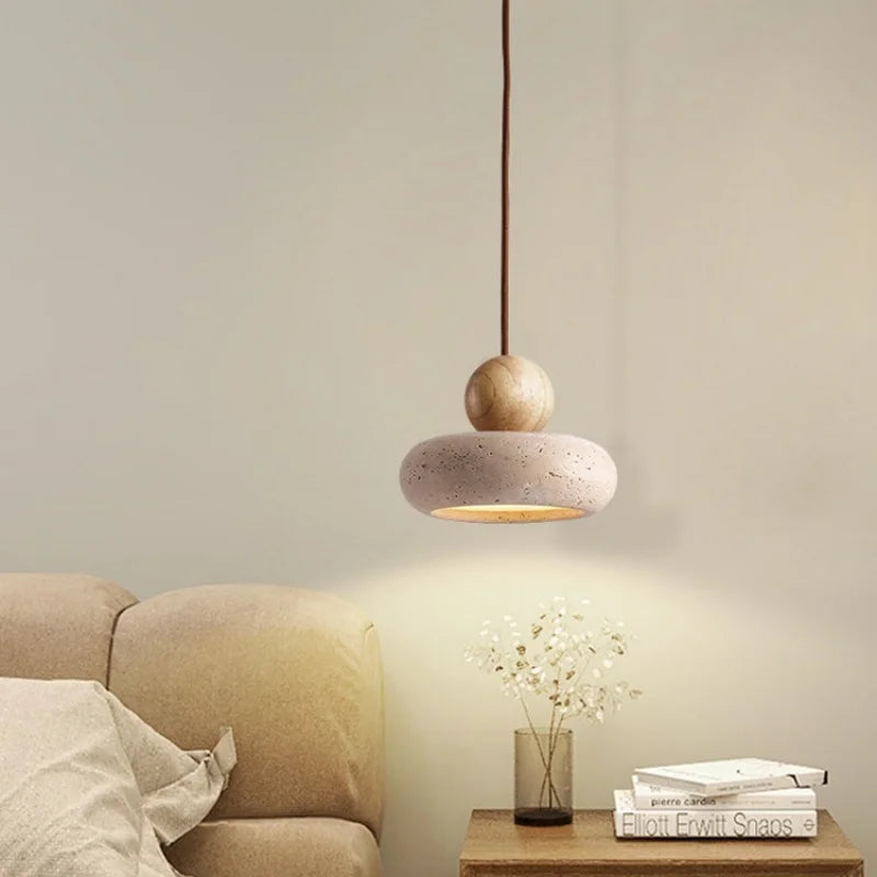 Travertin LED Hanglamp – Japanse Stijl Steen Pendant Light