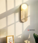 Travertin Wandlamp met Glazen Bol – Natuursteen G9 LED Sconce