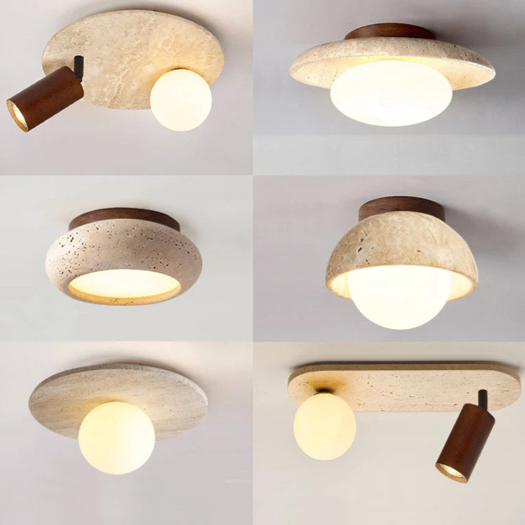 Wabi-Sabi Plafondlamp – Travertin Steen LED Ø12cm/Ø15cm