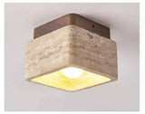 Travertin Plafondlamp Vierkant – Hout & Steen LED E27 Japanse Stijl