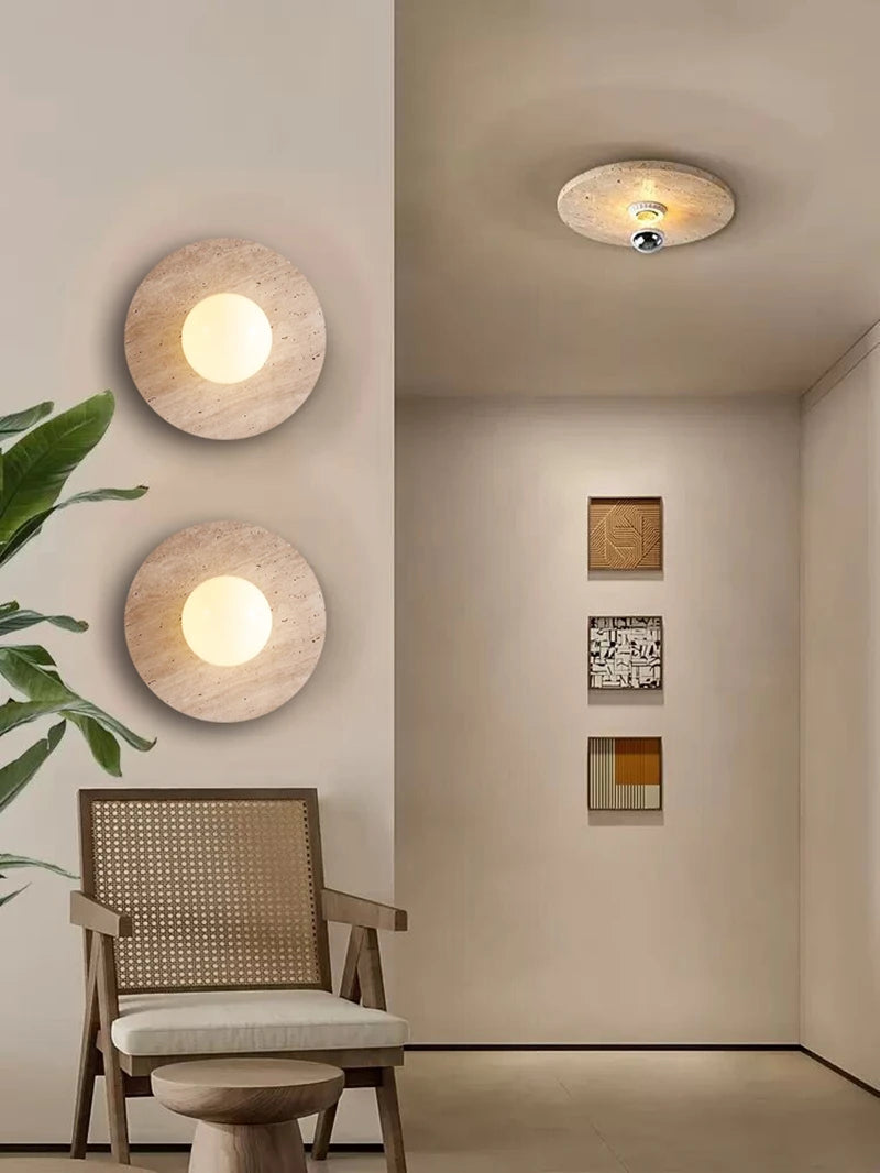 Wabi-Sabi Plafondlamp – Travertin Steen LED Ø12cm/Ø15cm