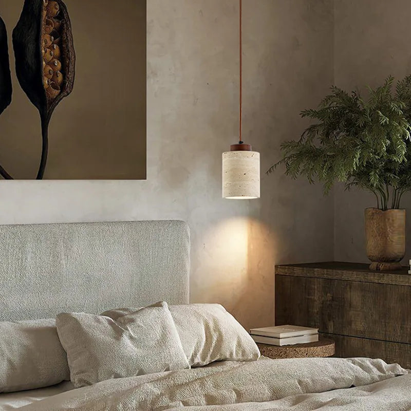 Japanse Wabi-Sabi Hanglamp – Gele Natuursteen Bedlamp Pendel E27