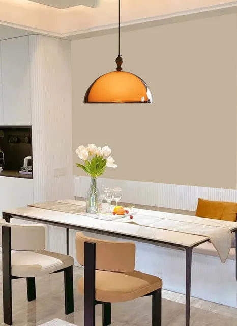 Rond Bruin Acryl Hanglamp Met Donker Hout Voor Eetkamer & Slaapkamer