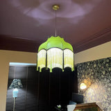 French Retro LED Hanglamp Groen – Koperen Stoffen Kwast Chandelier
