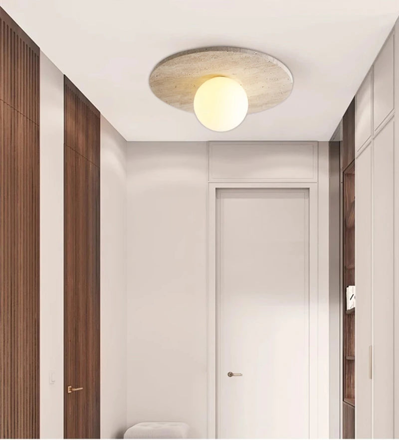 Wabi-Sabi Plafondlamp – Travertin Steen LED Ø12cm/Ø15cm