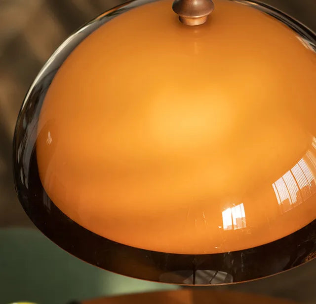 Rond Bruin Acryl Hanglamp Met Donker Hout Voor Eetkamer & Slaapkamer