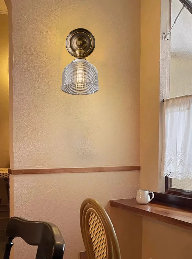 Koperen Wandlamp – Vintage LED Sconce met Helder Glas E14