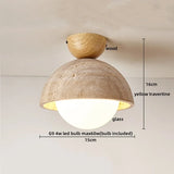 Nordic Plafondlamp LED Travertin & Hout – Modern Ellips Design