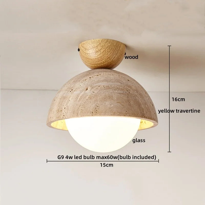 Nordic Plafondlamp LED Travertin & Hout – Modern Ellips Design