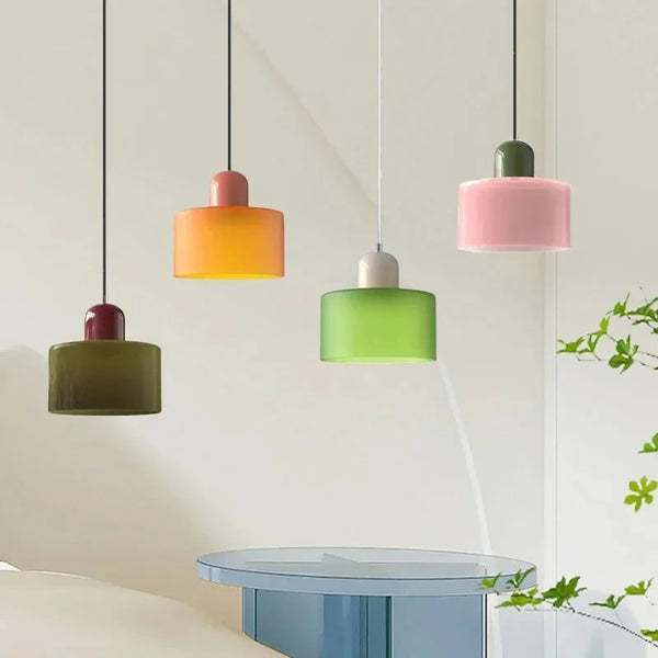 Vintage Kleine Hanglamp Glas-in-Lood – Roze/Oranje/Groen/Wit – E27