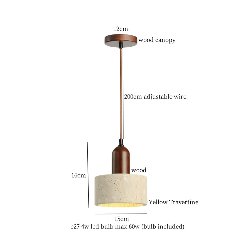 Mid Century LED Hanglamp Hout & Geel Travertijn – Modern Design
