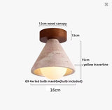 Nordic Plafondlamp LED Travertin & Hout – Modern Ellips Design