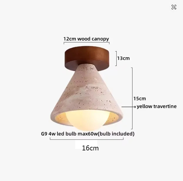 Nordic Plafondlamp LED Travertin & Hout – Modern Ellips Design