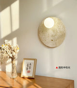 Travertin Wandlamp met Glazen Bol – Natuursteen G9 LED Sconce