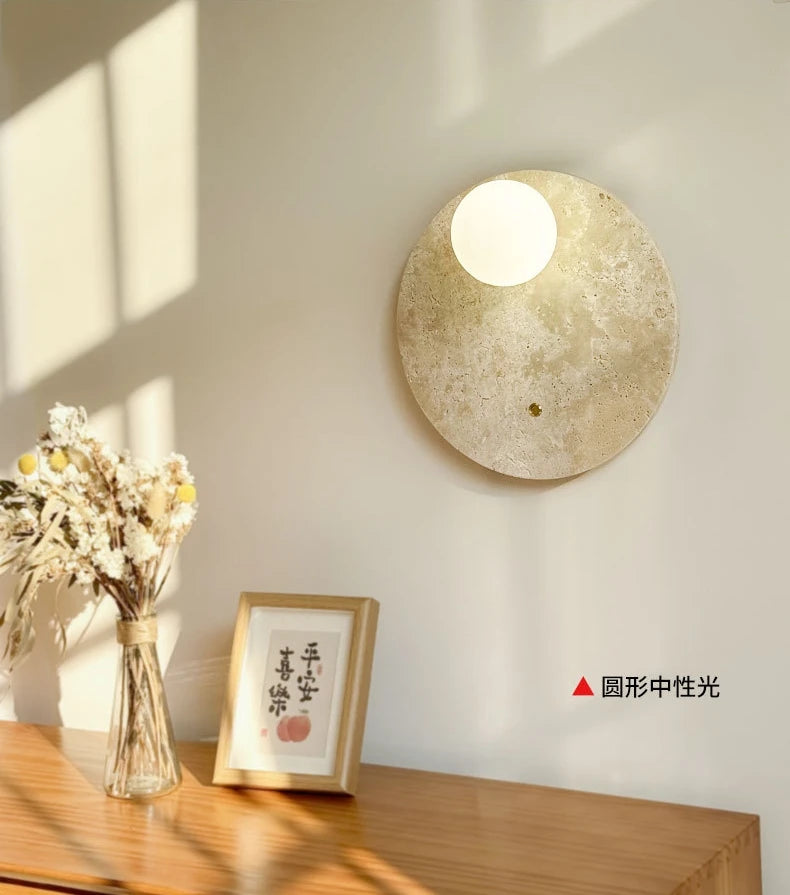 Travertin Wandlamp met Glazen Bol – Natuursteen G9 LED Sconce