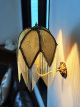 Vintage LED Wandlamp met Stoffen Kwast – Bedlamp Koperen Arm