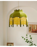 French Retro LED Hanglamp Groen – Koperen Stoffen Kwast Chandelier