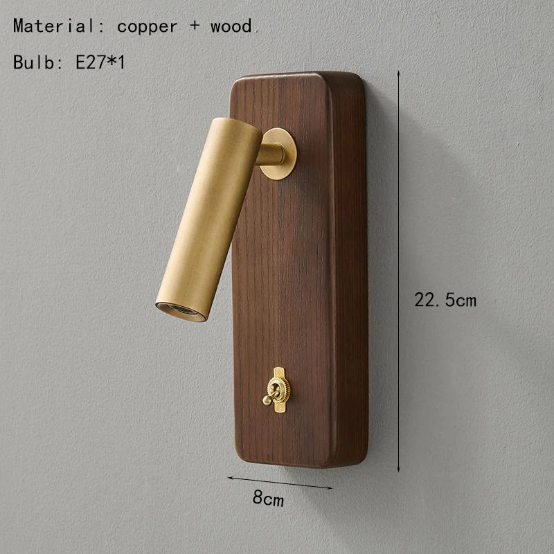 Wandlamp met Schakelaar – Hout & Messing, Goud/Zilver, E27 LED