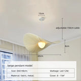 Nordic Beige Stoffen LED Hanglamp – Moderne Dimbare Plafondlamp