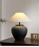 Nordic Wabi Sabi Keramische Tafellamp met Stoffen Kap – LED