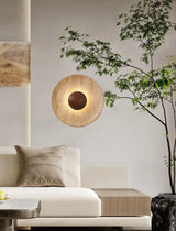 Wandlamp Natuursteen – Moderne LED Sconce met Donker Hout 25cm