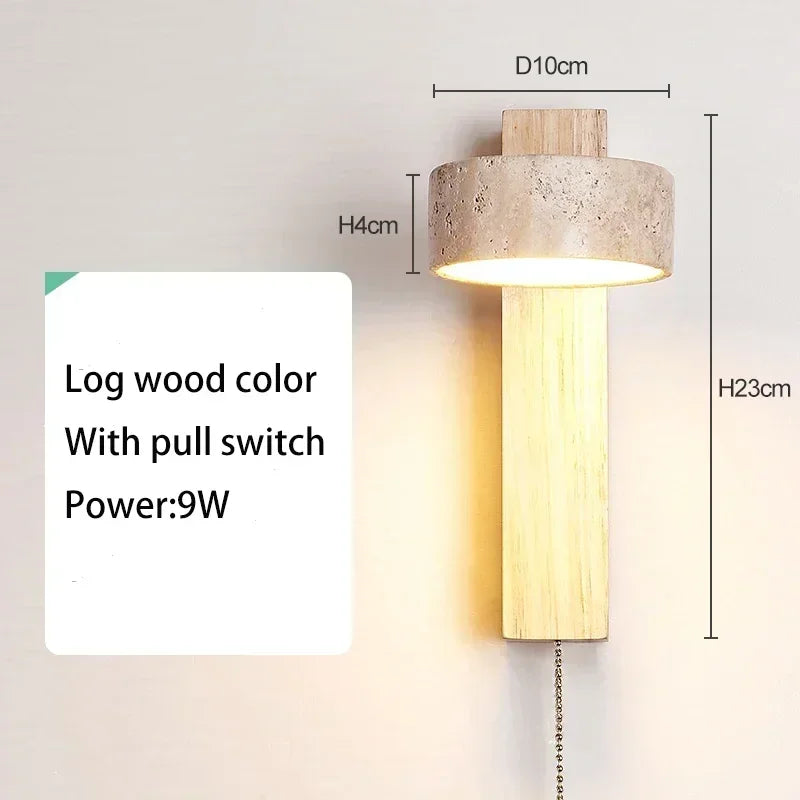 Travertin Wandlamp Rotatie – Natuursteen & Hout LED Bedlamp