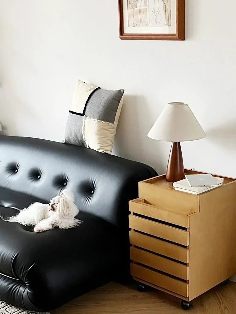 Retro Tafellamp Massief Hout met Stoffen Kap – Dimbaar – E27