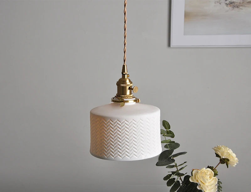 Japanse Keramische Hanglamp – Scandinavische Witte Plafondlamp E27