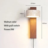 Travertin Wandlamp Rotatie – Natuursteen & Hout LED Bedlamp