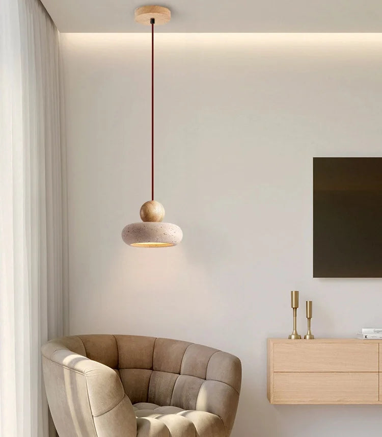 Travertin LED Hanglamp – Japanse Stijl Steen Pendant Light