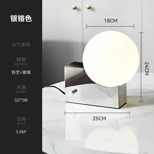 Deense Tafellamp LED Glas Bol RVS Basis Voor Slaapkamer
