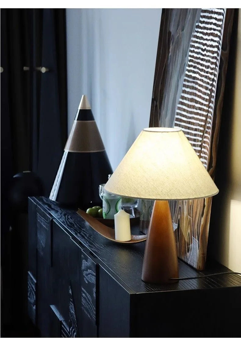Retro Tafellamp Massief Hout met Stoffen Kap – Dimbaar – E27