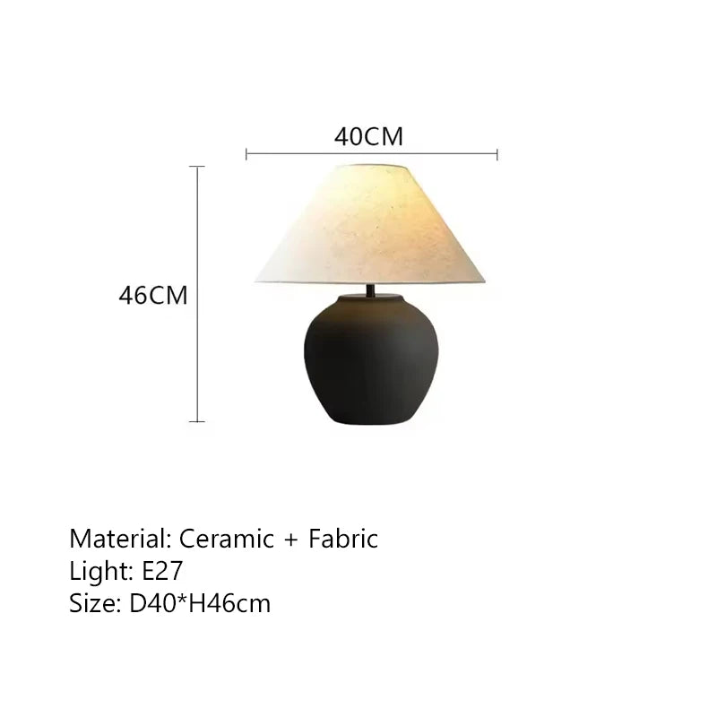 Nordic Wabi Sabi Keramische Tafellamp met Stoffen Kap – LED
