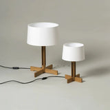 Vintage Wabi Sabi Houten Vloerlamp LED – Stoffen Kap voor Woonkamer