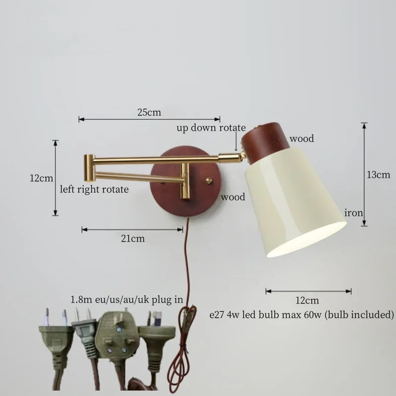 Wandlamp Nordic Wit Pompoen – LED, E27, Draaibare Arm, Moderne Stijl
