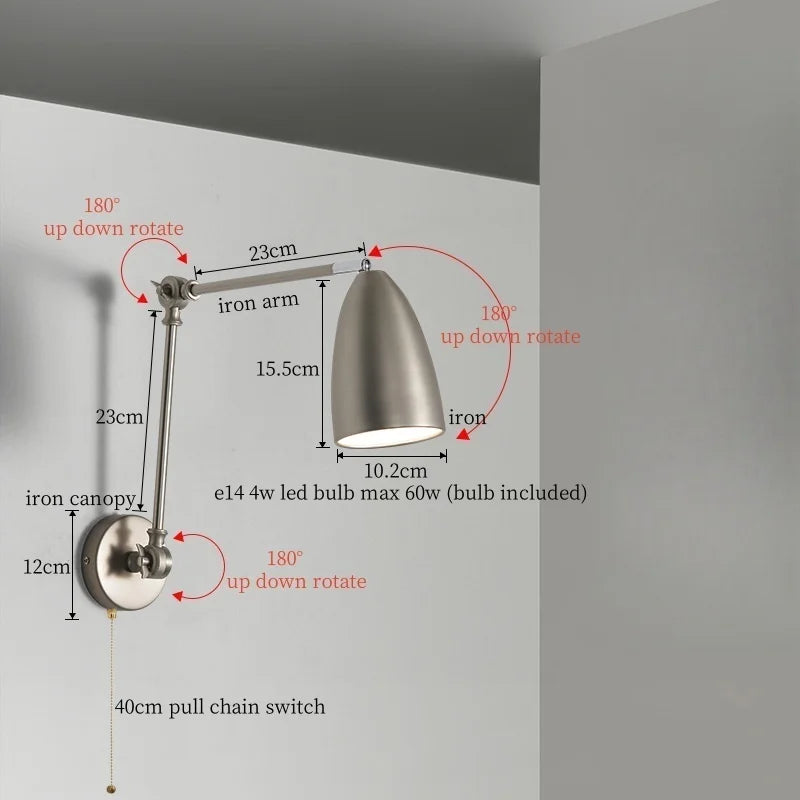 Nordic LED Wandlamp met Lange Arm – Minimalistische Bedlamp Loft