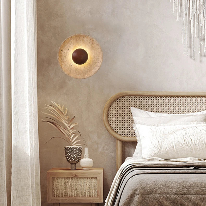 Wandlamp Natuursteen – Moderne LED Sconce met Donker Hout 25cm
