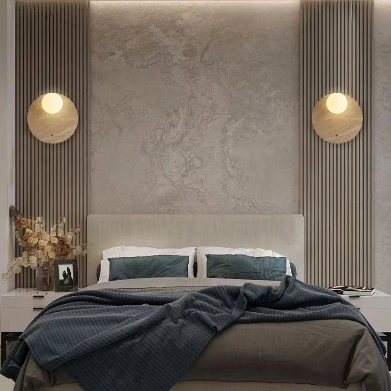 Travertin Wandlamp met Glazen Bol – Natuursteen G9 LED Sconce