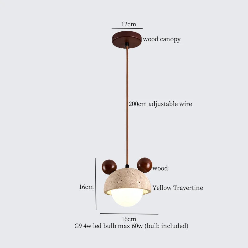 Mid Century LED Hanglamp Hout & Geel Travertijn – Modern Design