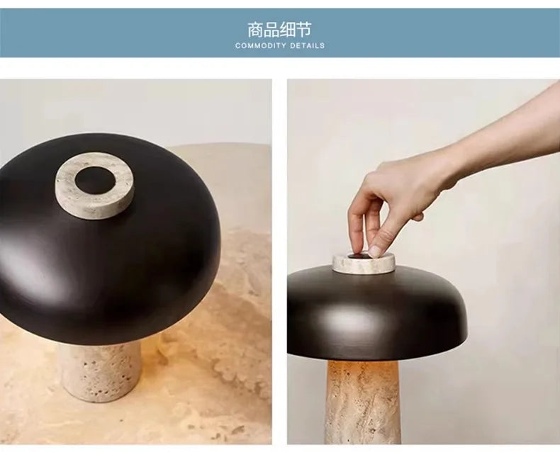 Travertin Paddenstoel Tafellamp – Wabi-Sabi Designer LED Bedlamp